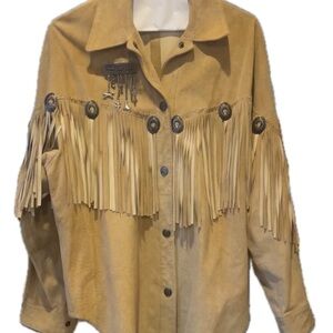 Tan Vintage Western Leather Fringe Jacket for Women